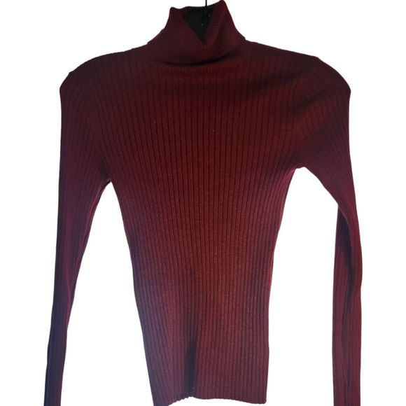 Express Sweater Fitted Turtleneck Ribbed Burgundy Womens Size XS - Picture 8 of 12